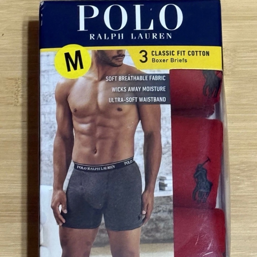Polo Ralph Lauren Red Solid Boxer Briefs 3-Pack Medium New In Box